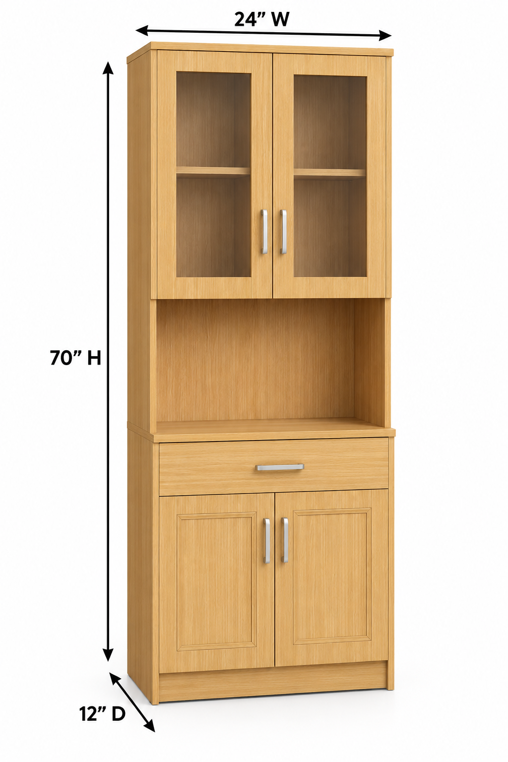 Picture of FurniQ Furniture Kitchen Storage Cabinet, Kitchen Cabinet with Microwave Shelf, Kitchen Organizer Cabinet, Kitchen Cupboard, Food Storage Cabinet, 2 Door Kitchen Cabinet, 1 Drawer Kitchen Cabinet, Glass Door Kitchen Storage Cabinet, 70H x 24W x 12D Inches | FurniQ Furniture