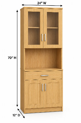 Picture of FurniQ Furniture Kitchen Storage Cabinet, Kitchen Cabinet with Microwave Shelf, Kitchen Organizer Cabinet, Kitchen Cupboard, Food Storage Cabinet, 2 Door Kitchen Cabinet, 1 Drawer Kitchen Cabinet, Glass Door Kitchen Storage Cabinet, 70H x 24W x 12D Inches | FurniQ Furniture