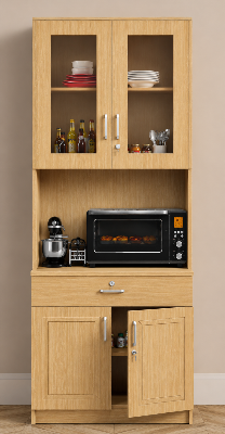 Picture of FurniQ Furniture Kitchen Storage Cabinet, Kitchen Cabinet with Microwave Shelf, Kitchen Organizer Cabinet, Kitchen Cupboard, Food Storage Cabinet, 2 Door Kitchen Cabinet, 1 Drawer Kitchen Cabinet, Glass Door Kitchen Storage Cabinet, 70H x 24W x 12D Inches | FurniQ Furniture
