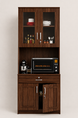 Picture of FurniQ Furniture Kitchen Storage Cabinet, Kitchen Cabinet with Microwave Shelf, Kitchen Organizer Cabinet, Kitchen Cupboard, Food Storage Cabinet, 2 Door Kitchen Cabinet, 1 Drawer Kitchen Cabinet, Glass Door Kitchen Storage Cabinet, 70H x 24W x 12D Inches | FurniQ Furniture