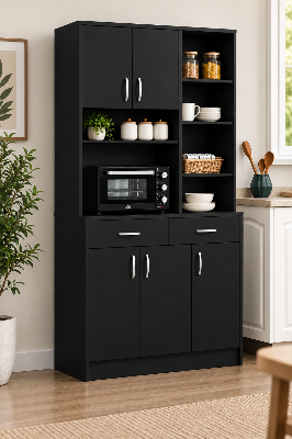 Picture of FurniQ Furniture 5 Door Kitchen Cabinet, Kitchen Storage Cabinet, Kitchen Hutch, Microwave Shelf Cabinet, Kitchen Organizer Cabinet, Food Storage Cabinet, 2 Drawer Kitchen Cabinet, Kitchen Cupboard, Multi Shelf Storage Cabinet, 70H x 32W x 12D inches | FurniQ Furniture