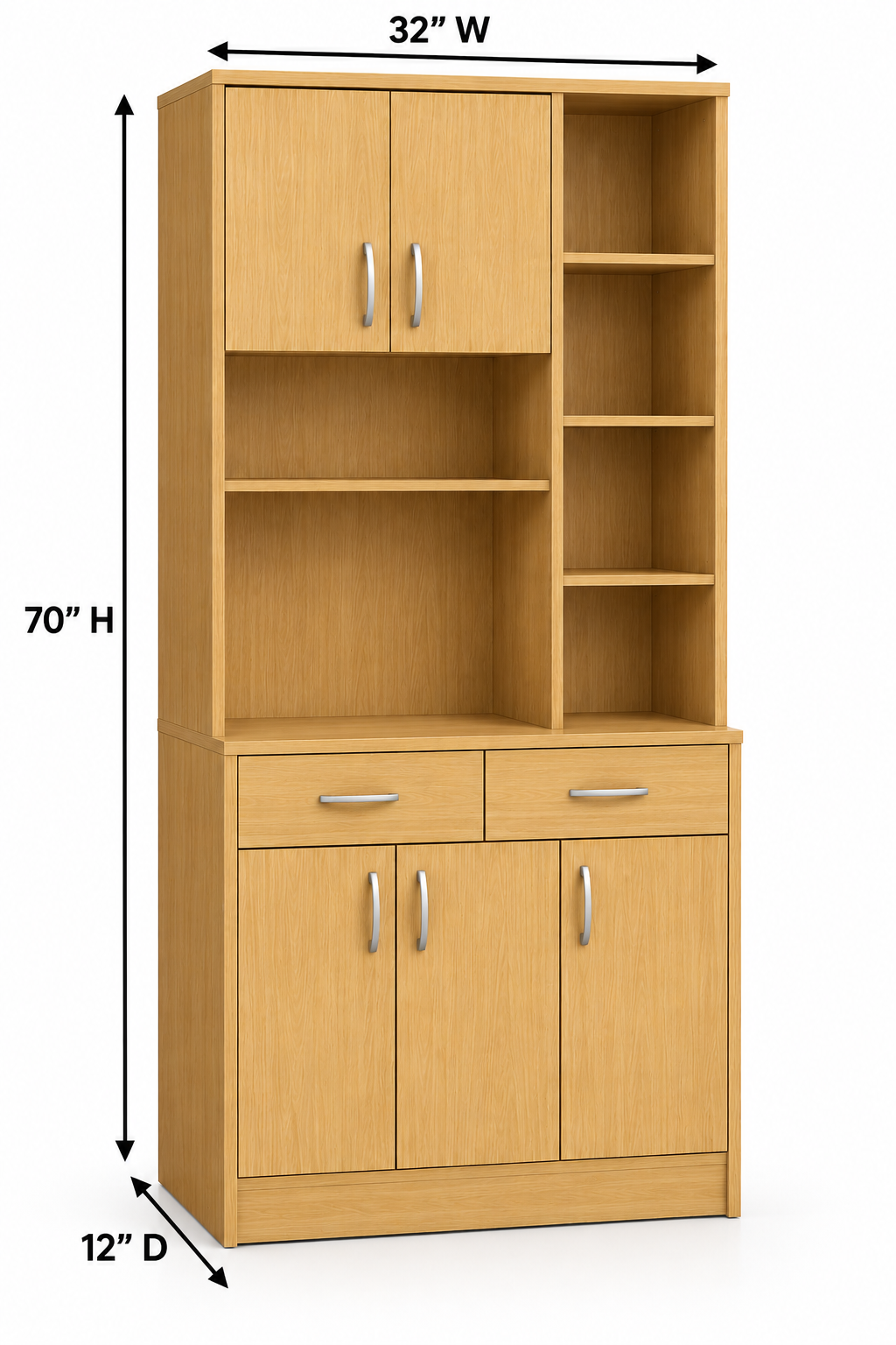 Picture of FurniQ Furniture 5 Door Kitchen Cabinet, Kitchen Storage Cabinet, Kitchen Hutch, Microwave Shelf Cabinet, Kitchen Organizer Cabinet, Food Storage Cabinet, 2 Drawer Kitchen Cabinet, Kitchen Cupboard, Multi Shelf Storage Cabinet, 70H x 32W x 12D inches | FurniQ Furniture