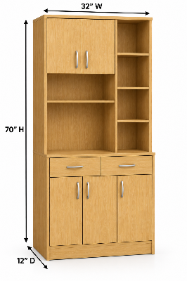 Picture of FurniQ Furniture 5 Door Kitchen Cabinet, Kitchen Storage Cabinet, Kitchen Hutch, Microwave Shelf Cabinet, Kitchen Organizer Cabinet, Food Storage Cabinet, 2 Drawer Kitchen Cabinet, Kitchen Cupboard, Multi Shelf Storage Cabinet, 70H x 32W x 12D inches | FurniQ Furniture