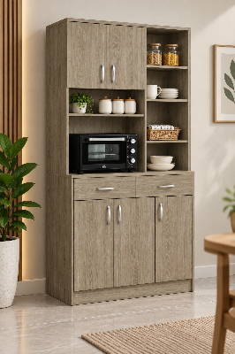 Picture of FurniQ Furniture 5 Door Kitchen Cabinet, Kitchen Storage Cabinet, Kitchen Hutch, Microwave Shelf Cabinet, Kitchen Organizer Cabinet, Food Storage Cabinet, 2 Drawer Kitchen Cabinet, Kitchen Cupboard, Multi Shelf Storage Cabinet, 70H x 32W x 12D inches | FurniQ Furniture