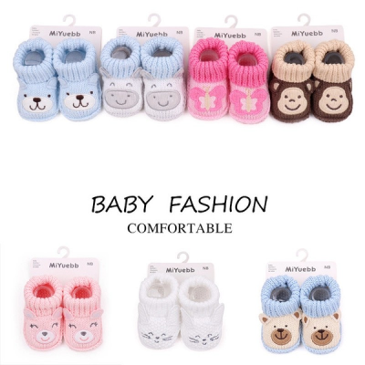 Picture of Wool Knit Baby Shoes Cartoon Animal Pattern Newborn Baby Boys and Girls Warm-Baby Pink