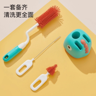 Picture of Baby Cleaning Brush Set Kidsren's Cup Brush Straw Brush with Storage Box Base Baby Silicone Pacifier Brush Bottle Brush-Multicolor