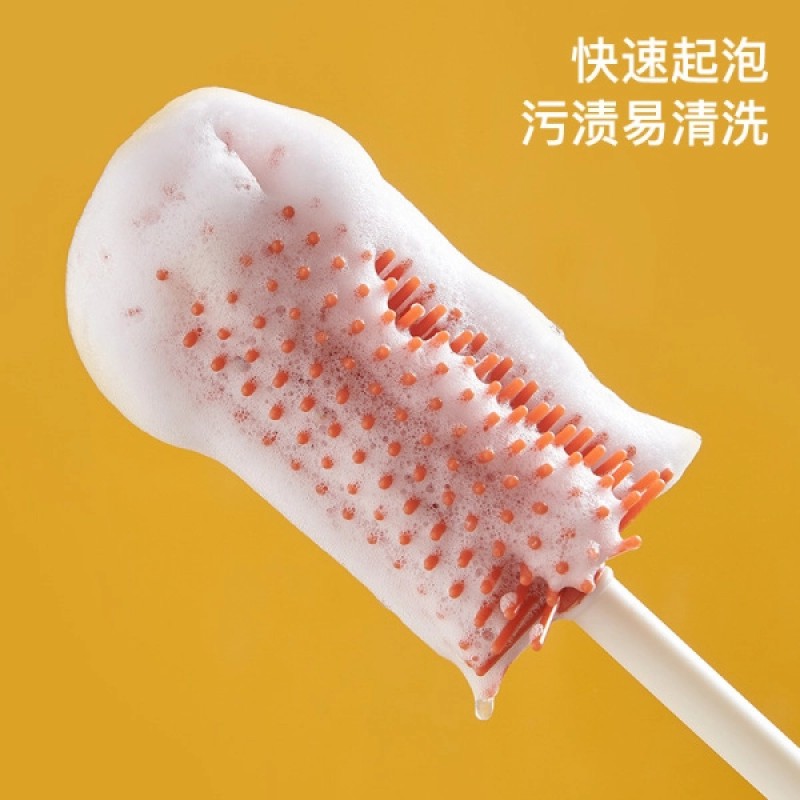 Picture of Baby Cleaning Brush Set Kidsren's Cup Brush Straw Brush with Storage Box Base Baby Silicone Pacifier Brush Bottle Brush-Multicolor