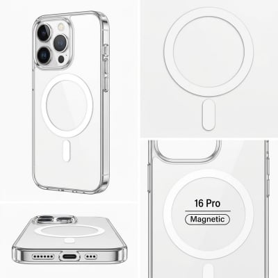 Picture of Iphone 16 Pro Anti Yellow Hard MagSafe Compatible Shockproof Transparent Slim Fit Wireless Charging supported Phone Back Case Mobile Cover