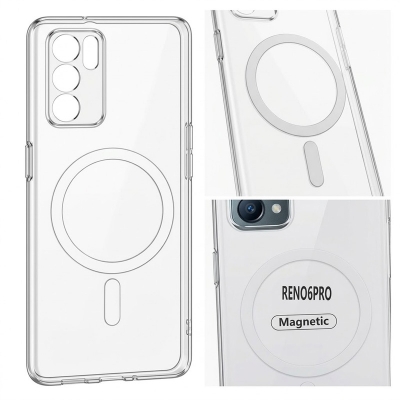 Picture of For Oppo Reno 6 Pro Anti Yellow Hard MagSafe Compatible Shockproof Transparent Slim Fit Wireless Charging supported Phone Back Case Mobile Cover