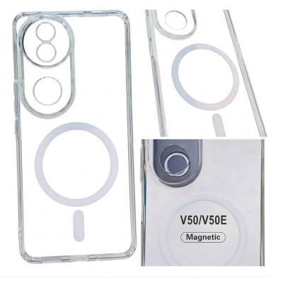 Picture of For Vivo V50 Anti Yellow Hard MagSafe Compatible Shockproof Transparent Slim Fit Wireless Charging supported Phone Back Case Mobile Cover