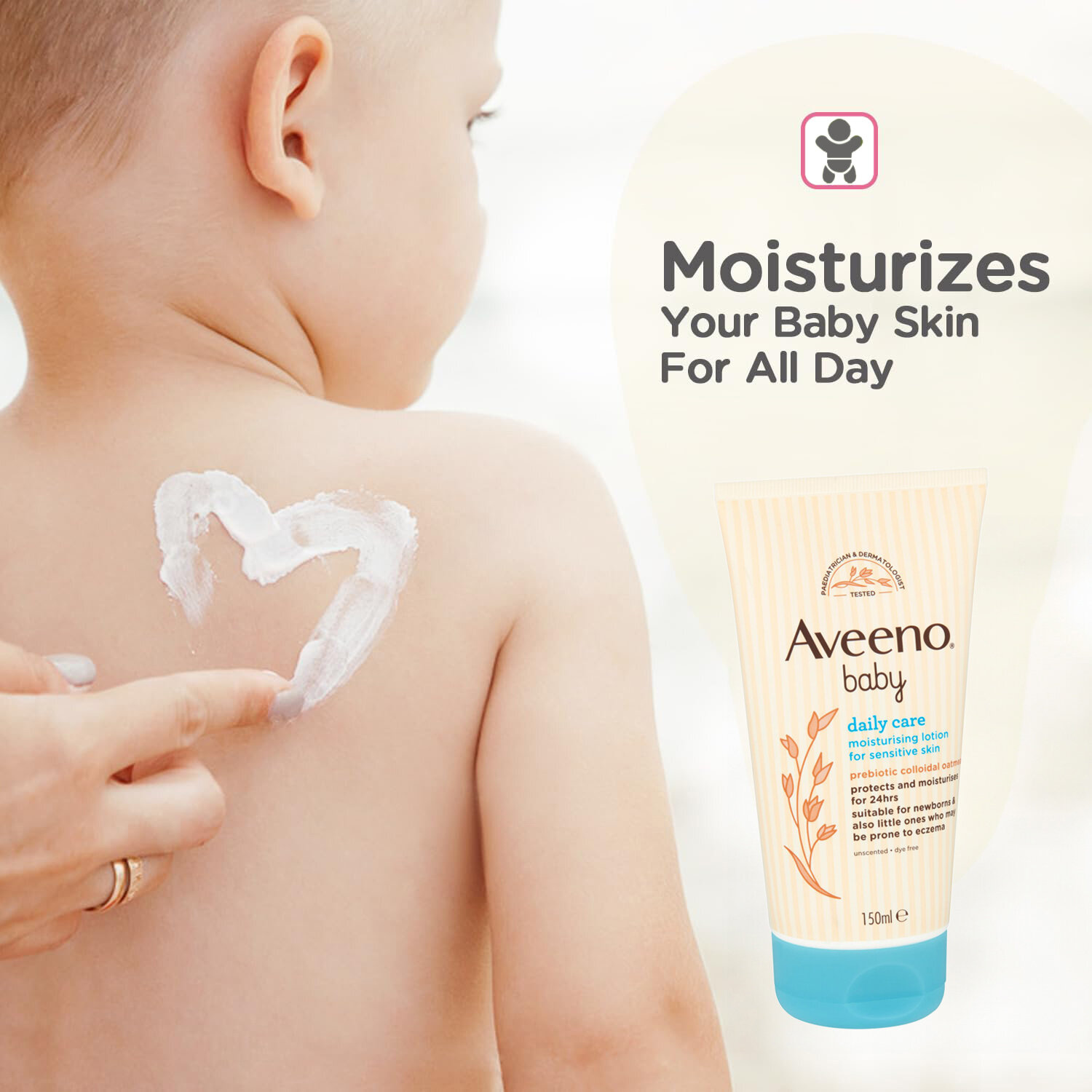 Picture of Aveeno Baby Daily Care Moisturizing Lotion 150ml for Sensitive Skin - Hypoallergenic & Paraben-Free