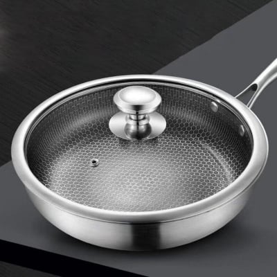 Picture of Stainless Steel Frying Pan with Lid 24cm, Wok Pan Hybrid Tech Sauté Pans Nonstick, Skillet, PFOA Free,(Dishwasher/Induction/Gas/Electric Stove)
