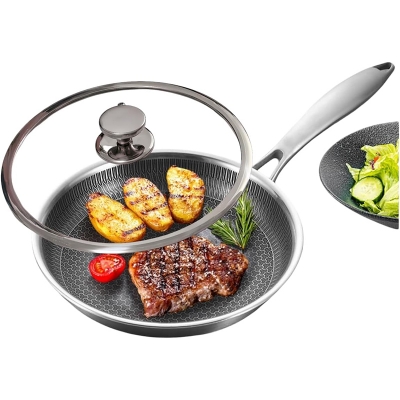 Picture of Stainless Steel Frying Pan with Lid 28cm, Wok Pan Hybrid Tech Sauté Pans Nonstick, Skillet, PFOA Free,(Dishwasher/Induction/Gas/Electric Stove)