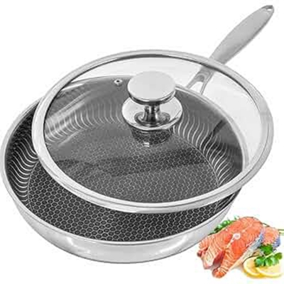 Picture of Stainless Steel Frying Pan with Lid 30cm, Wok Pan Hybrid Tech Sauté Pans Nonstick, Skillet, PFOA Free,(Dishwasher/Induction/Gas/Electric Stove)