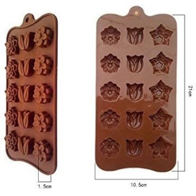 Picture of Silicone Flower & Leaf Shape Chocolate Mold - Ice Candy 15 Cavities in Mold Tray For Cake Decoration