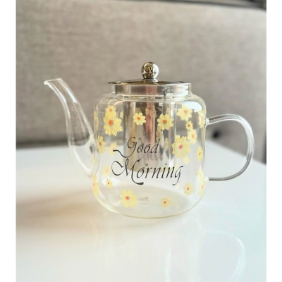 Picture of Glass Flower High Borosilicate High Temperature Resistant Glass Teapot Teapot with Filter 1000 ml