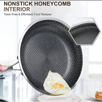 Picture of Stainless Steel Skillet Nonstick Fry Pan Induction Compatible Multipurpose Cookware Use for Home Kitchen or Restaurant