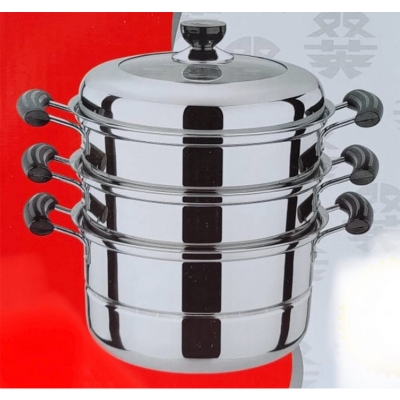 Picture of Stainless Steel 3 layer Steamer Pot with Lid 28 cm
