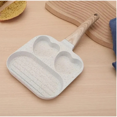 Picture of Nonstick Egg Frying Pan, 3-in-1 Nonstick Pan Divided Grill Frying Pan, Heat Resistant Handle 3 Section Skillet Mini Pancake Pan, Cooking Pan
