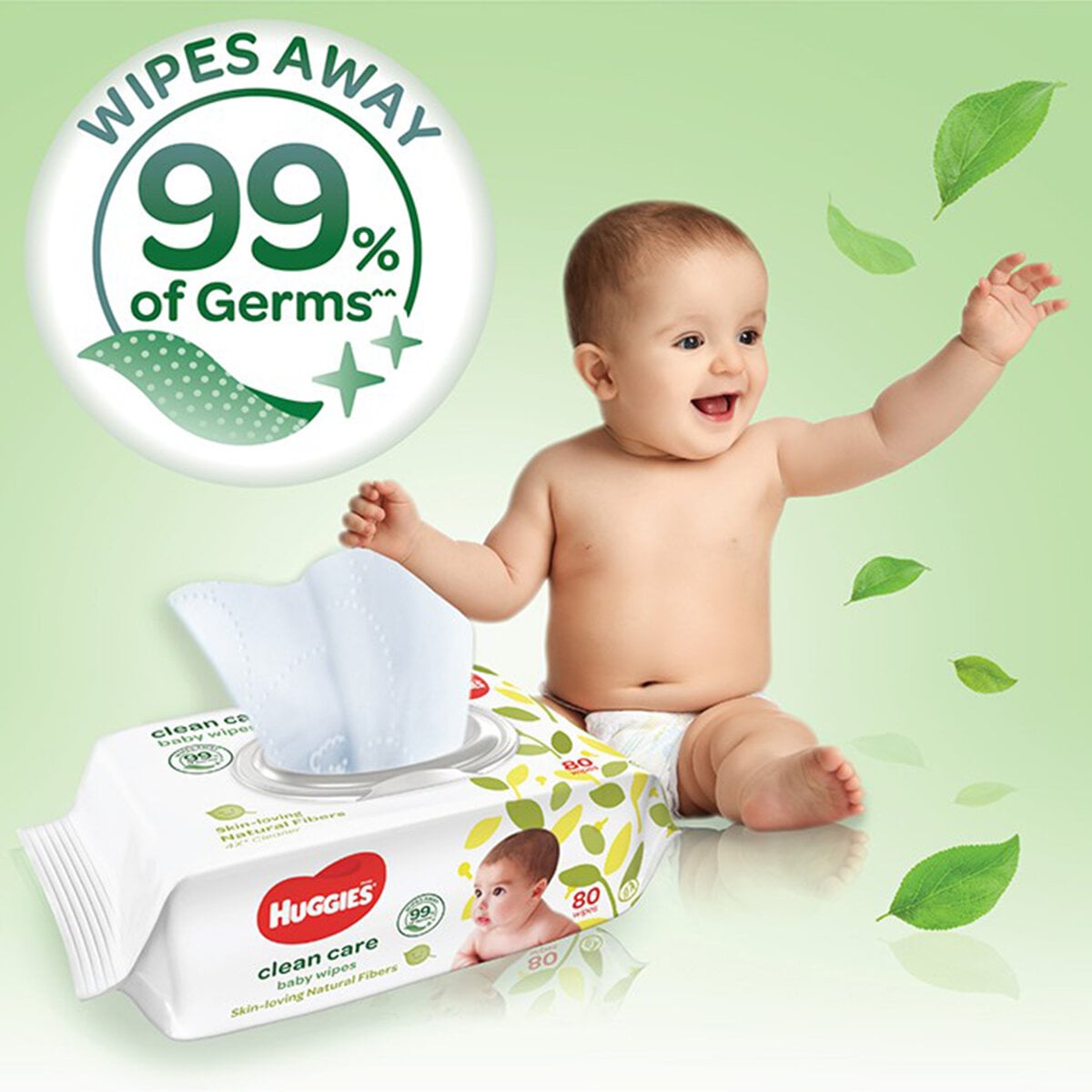 Picture of Huggies Baby Wipes Clean Care 2 Packs - 80Pcs