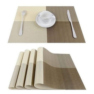Picture of 6 Dinning Table Mat With 1 Runner (6+1=7 Pcs) Table Mats Set - PVC Rectangular Vintage Woven Washable Mats