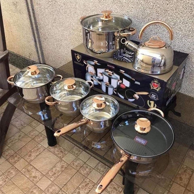 Picture of KAISA VILLA KV-1004 STAINLESS STEEL PAN FRYING PAN SOUP POT 12 PIECES PAN KITCHEN TITANIUM COOKWARE