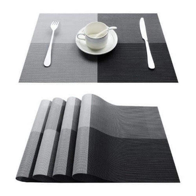 Picture of 6 Dinning Table Mat With 1 Runner (6+1=7 Pcs) Table Mats Set - PVC Rectangular Vintage Woven Washable Mats