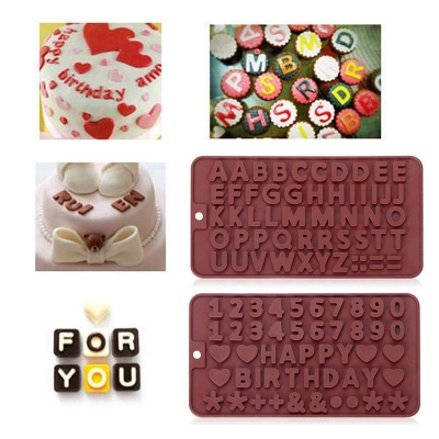 Picture of 2 pcs Flexible ABC Alphabet Birthday Silicone Mold Candy Chocolate Mould ( ABC or Happy Birth Day -2 pcs)