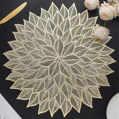 Picture of 6 pec SQUICKLE Golden and Silver Dining Table Placemat, Washable Table Mats,Non-Slip Mats for Table Decoration, Best for Bed-Side Table/Center Table, Dining Table/Shelves (Golden Leaf Round Shape)
