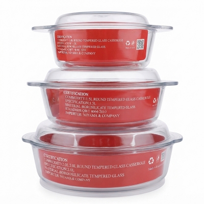 Picture of Oven Proof Glass Serving Dish - Transparent 3pc Oven Use And Serving Dish And Bakeware. Oven Proof Glass Serving Dish - Transparent 6 Pcs Set