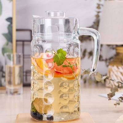Picture of 1.8 Litre Green Apple Deli Glassware Crystal Clear Glass Water Jug And Juice Jug And Pitcher With Plastic Lid