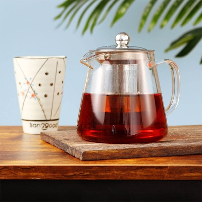Picture of 750ml Tea Teapot With Infuser Kitchen Leaf Herbal Jug Heat Resistant Clear Coffee - Triangle pot
