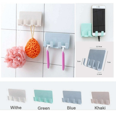 Picture of Mobile Phone Holders Phone Charger Wall Mounted 4 Hooks Storage Hanger Rack Bathroom Hanging Holder Mobile charger stand walls