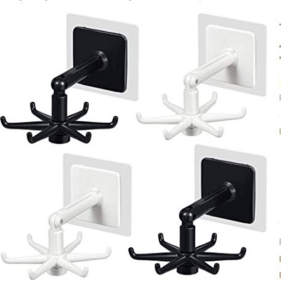 Picture of 2pcs 360 Degrees Rotating Folding Hook Self-Adhesive 180 Degrees Vertical Flip Hook Waterproof Utility Hook for Home Bathroom Kitchen Office Towel