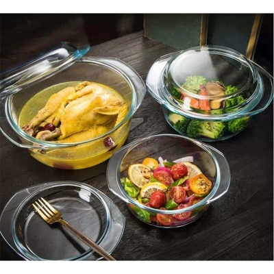 Picture of Glass Casserole - Oven And Microwave Safe Serving Bowl With Glass Flat Lid, Set of 3