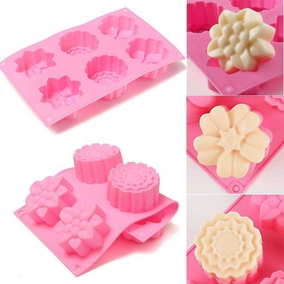 Picture of 6 Flowers Silicone Muffin Cups Cake Baking Flower Shape Mould Handmade Soap Mold 280 x 170MM