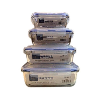 Picture of Microwave Safe Glass Container - 4 Pcs - Transparent and Blue