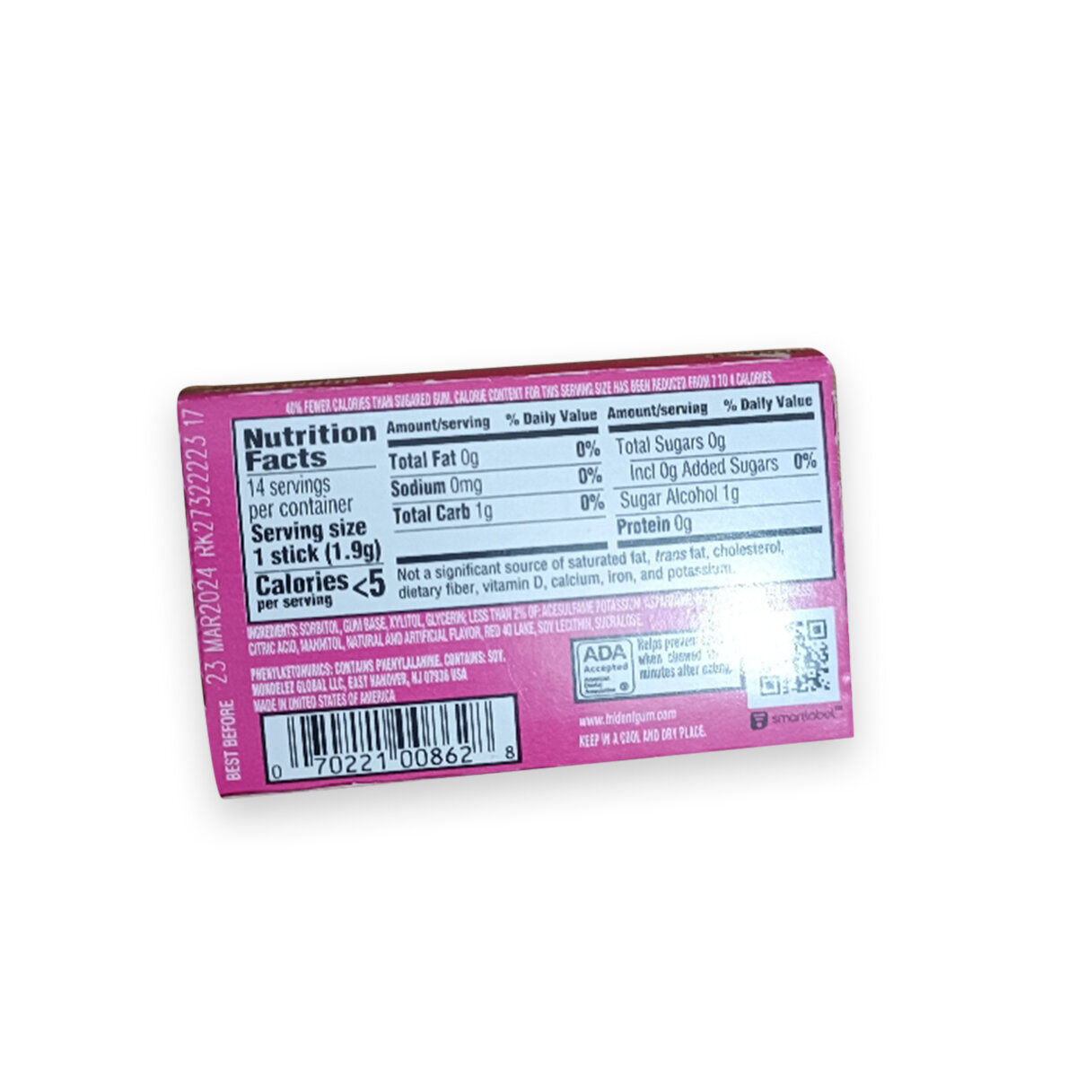 Picture of Trident Bubblegum Flavor Sugar Free Gum X 14 Soft Gum