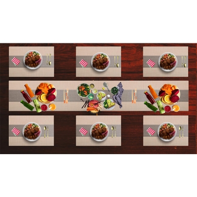 Picture of 7 Pcs Washable PVC Runner & Placemats 6 pc mat & 1pc Runner Set
