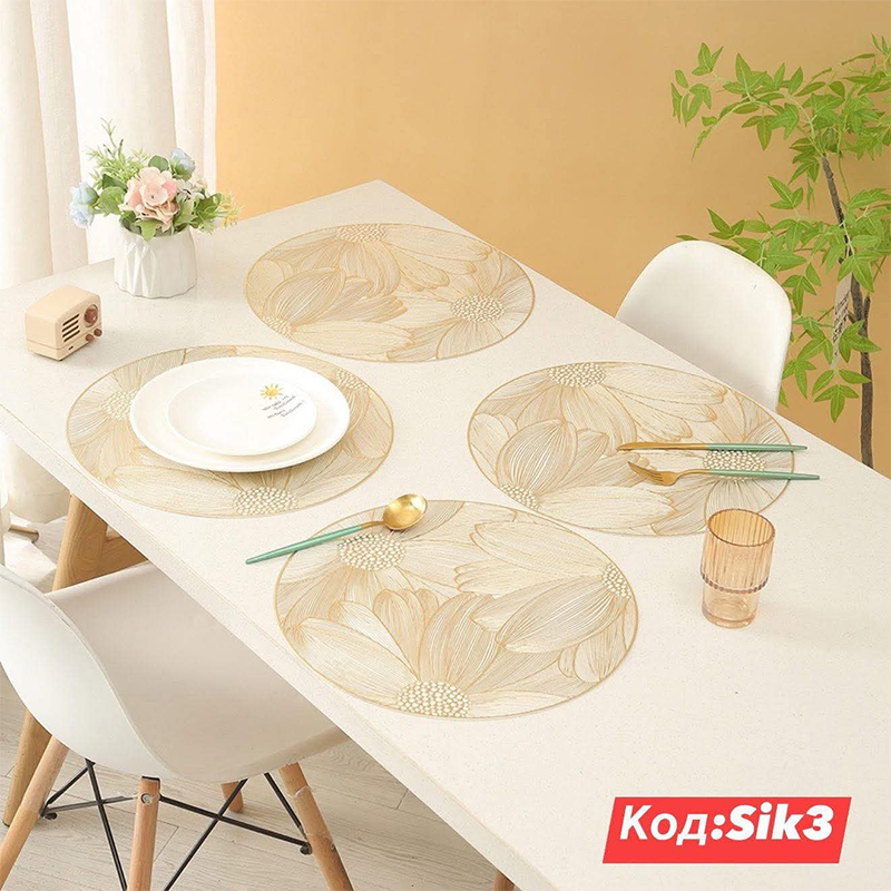 Picture of Heat Resistant Non-Slip Gold Round Gold Dining Table Luxury Place Mats