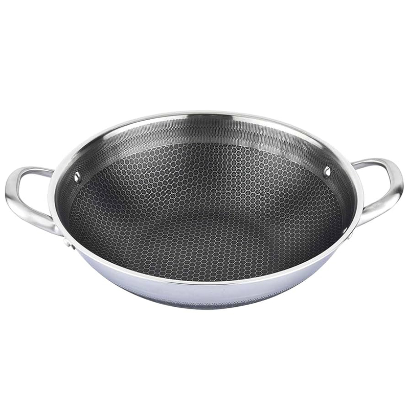 Picture of Uncoated Honeycomb Design Stainless Steel Non-Stick Cookware / Karai with Lid 24cm