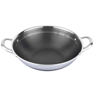 Picture of Uncoated Honeycomb Design Stainless Steel Non-Stick Cookware / Karai with Lid 24cm