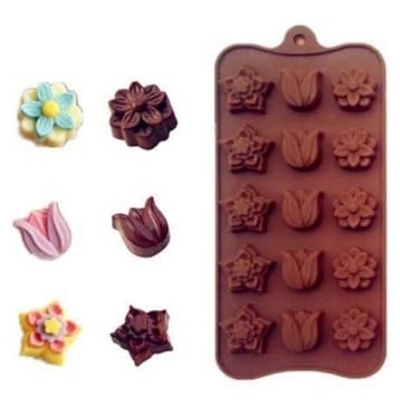 Picture of Silicone Flower & Leaf Shape Chocolate Mold - Ice Candy 15 Cavities in Mold Tray For Cake Decoration