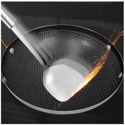 Picture of Honeycomb Wok/kadai Good Quality Coating Pots And Pans Stainless Steel Honeycomb Frying pan 21cm