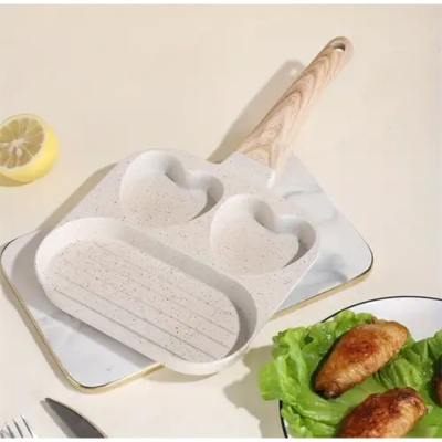 Picture of Nonstick Egg Frying Pan, 3-in-1 Nonstick Pan Divided Grill Frying Pan, Heat Resistant Handle 3 Section Skillet Mini Pancake Pan, Cooking Pan
