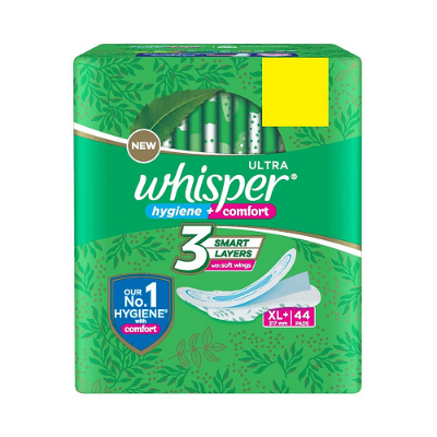 Picture of Whispar Ultra Clean (Hygiene+ Comfort) Wings Sanitary Pads for Women XL+ 44 Napkins