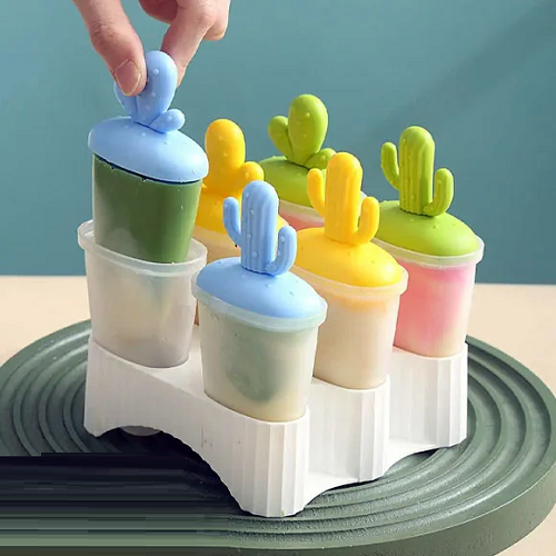 Picture of DIY Food Grade Cactus Shaped Silicone Ice Cream Molds Bar Maker Popsickle Sticks