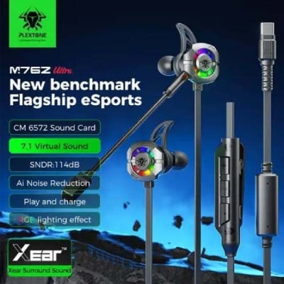 Picture of Plextone M762 Ultra Gaming Earphones , premium wired Type-C gaming earphone designed for competitive mobile gamers Black
