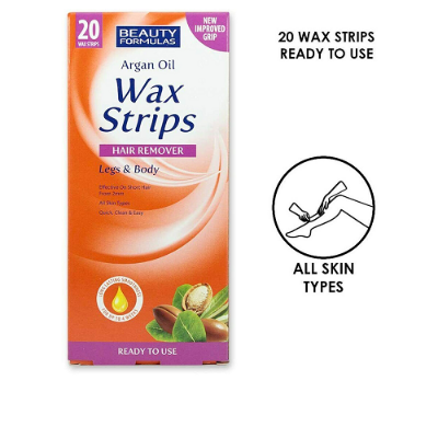 Picture of Beauty Formulas Argan Oil Hair Removal Wax Strips For Legs & Body - 20 Wax Strips