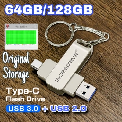 Picture of 2 in 1 OTG METAL BODY USB 3.0 , 2.0 & usb-C Flash Pen Drive Memory Stick Usb3.0/2.0 flash disk 64GB/128GB Type C Pendrive 